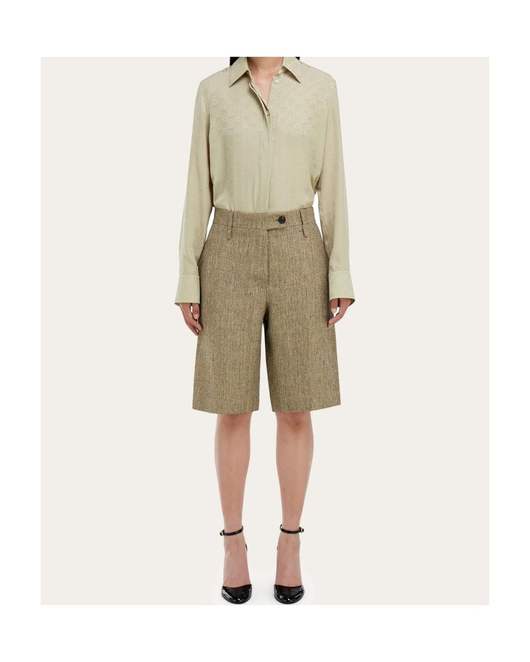 Ferragamo Natural Ferragamo Monogram Silk Shirt