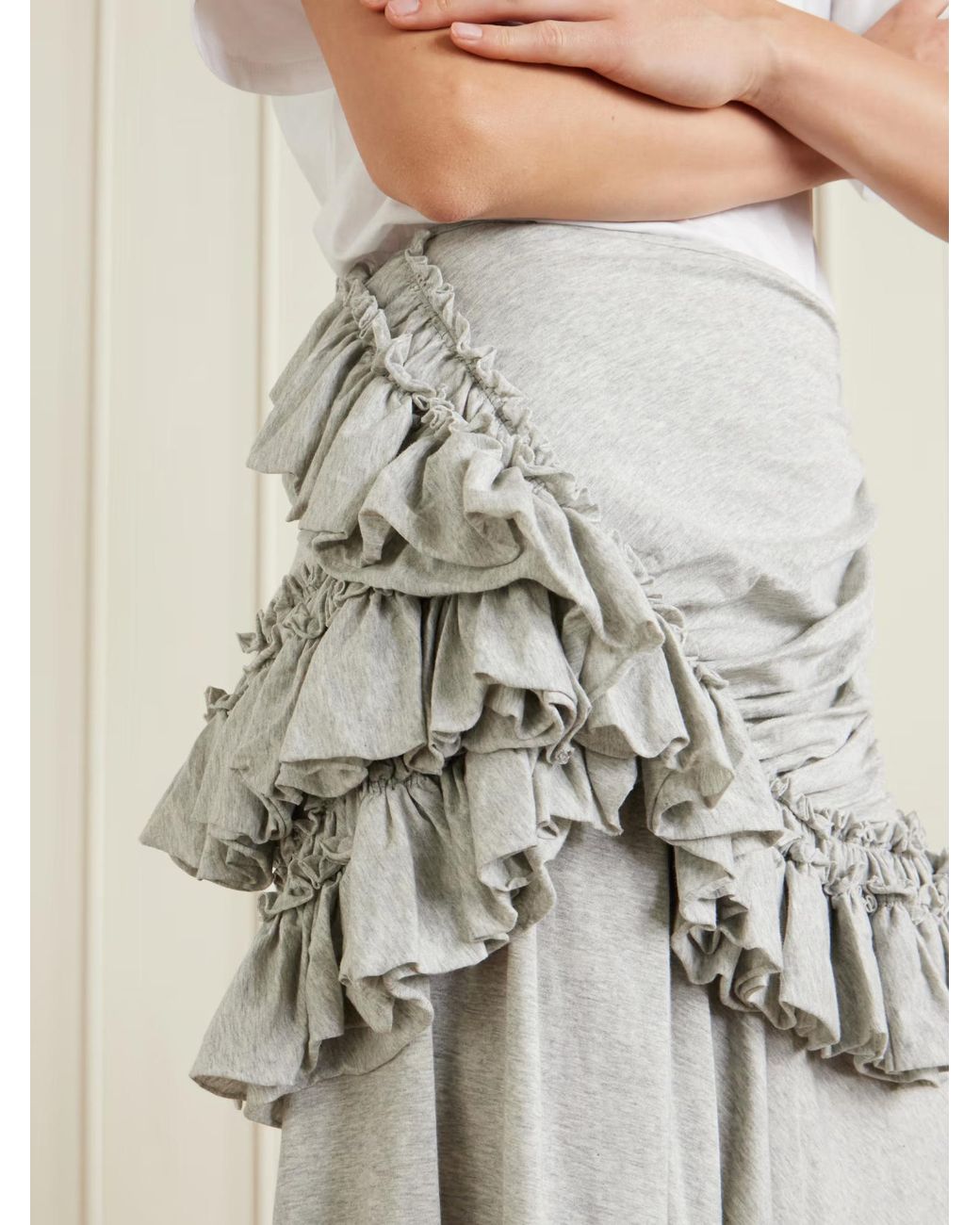 Dries Van Noten White Ruffled Cotton-Jersey Midi Skirt