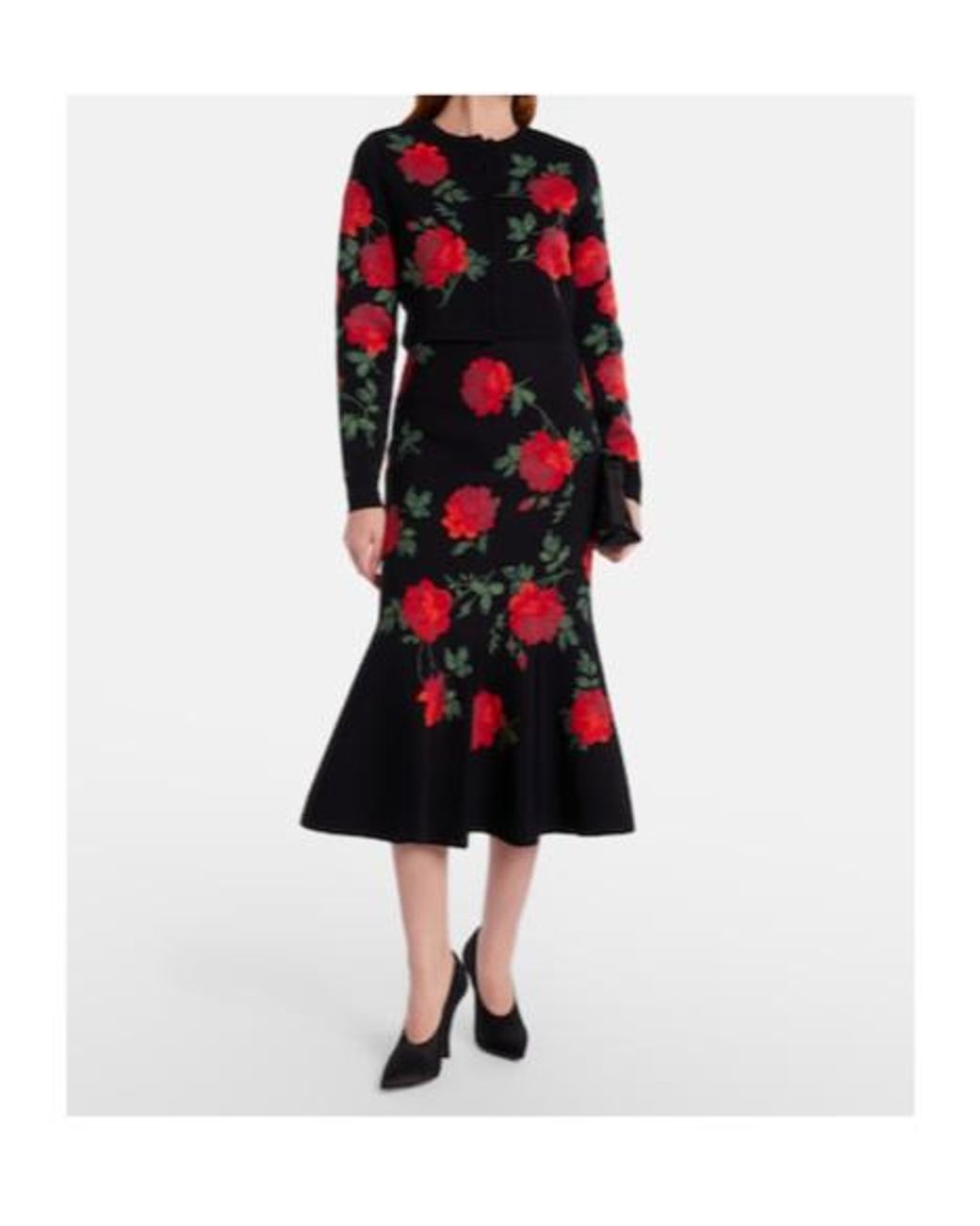 Carolina Herrera Red Floral Jacquard Midi Skirt