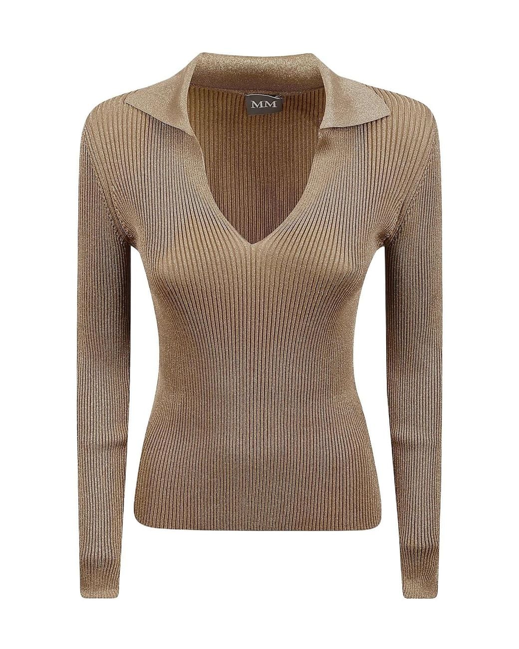 Max Mara Brown V-Neck Long-Sleeved Jumper
