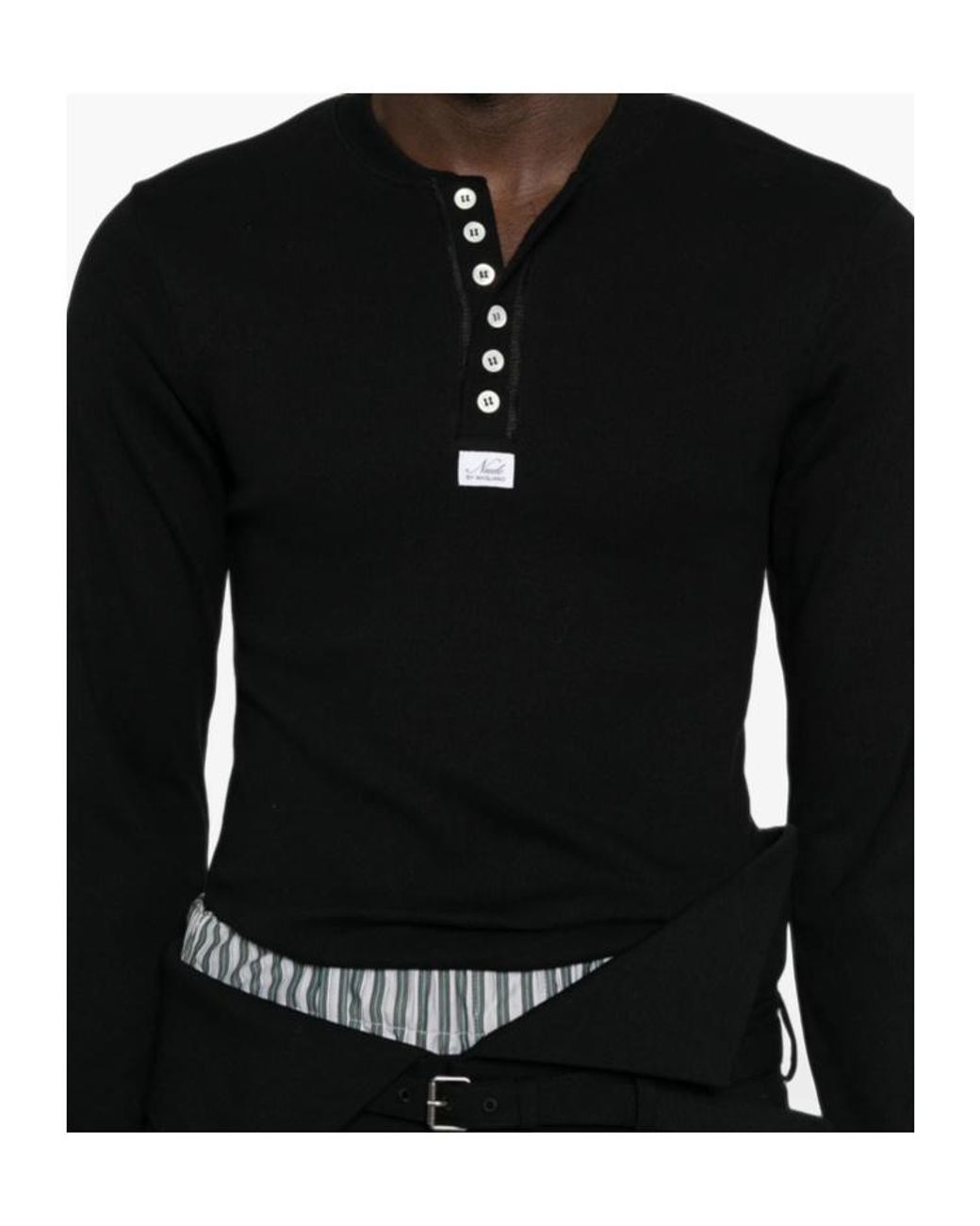 Magliano Black Long-Sleeve Button-Front T-Shirt for men