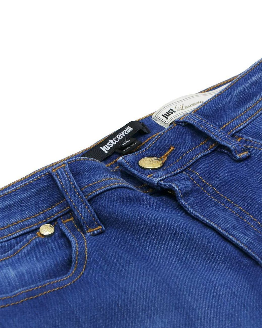 Just Cavalli Blue Logo Embroidered Jeans