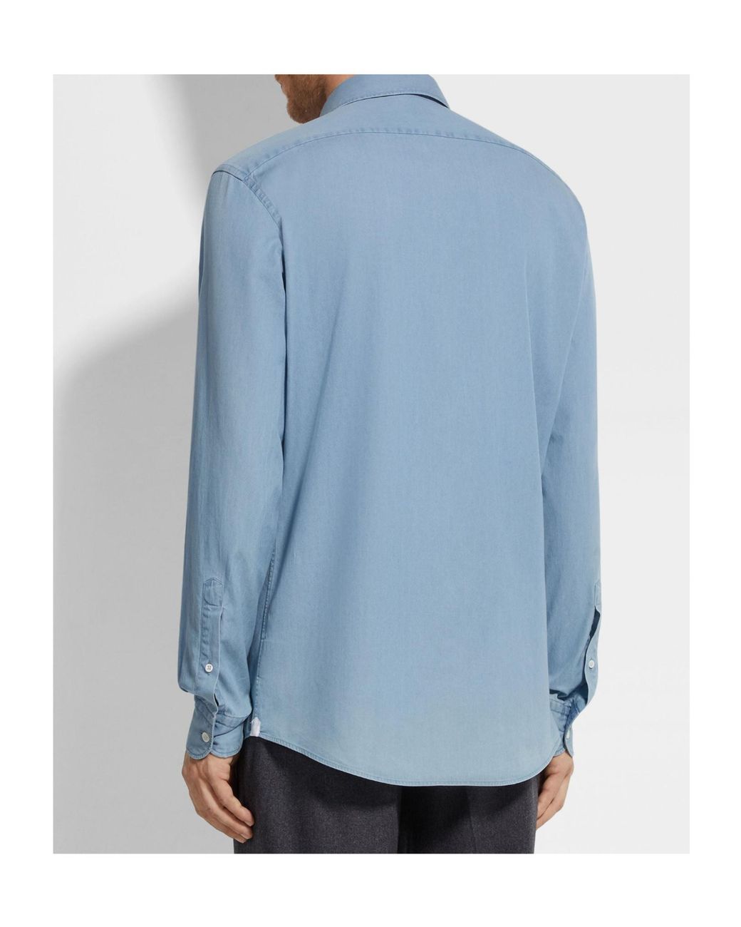 Zegna Blue Cotton Long-Sleeve Shirt for men