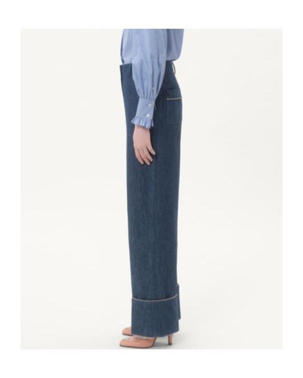 Valentino Blue Turn-Up Hem Wide Leg Jeans