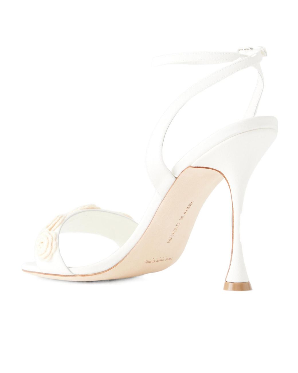 Manolo Blahnik White Floral Embellished High Heels