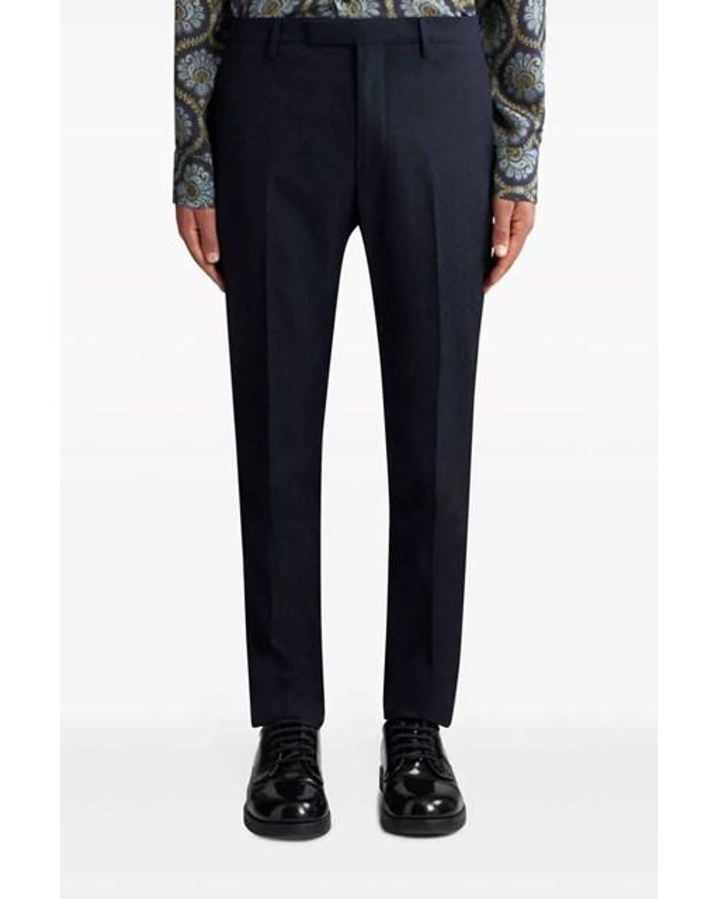 Etro Blue Patterned Pleat Front Trousers for men