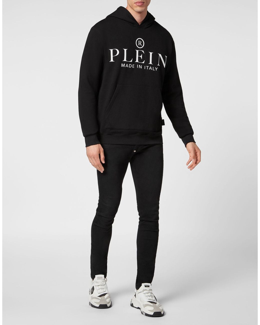Philipp Plein Black Logo-Print Cotton Hoodie for men