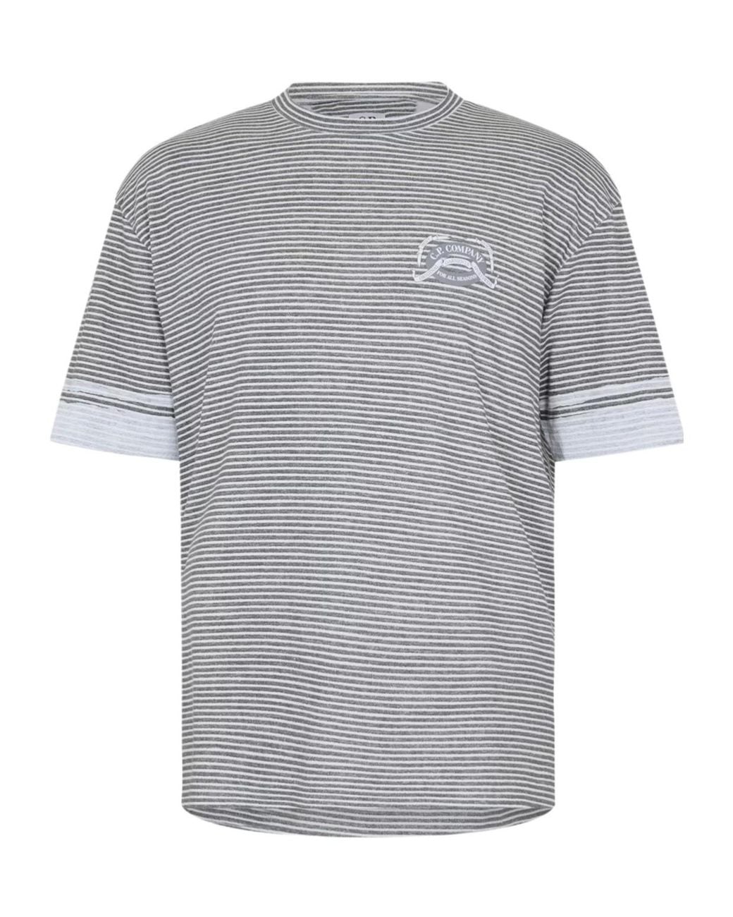 C P Company Gray Logo Striped T-Shirt for men