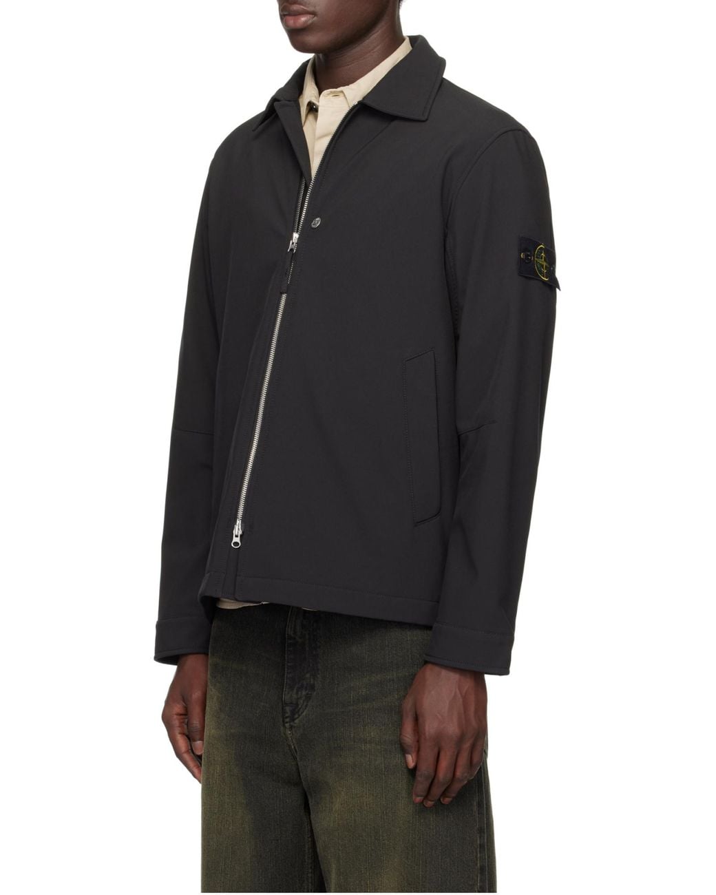Stone Island Black Logo Patch Zip-Up Jacket for men
