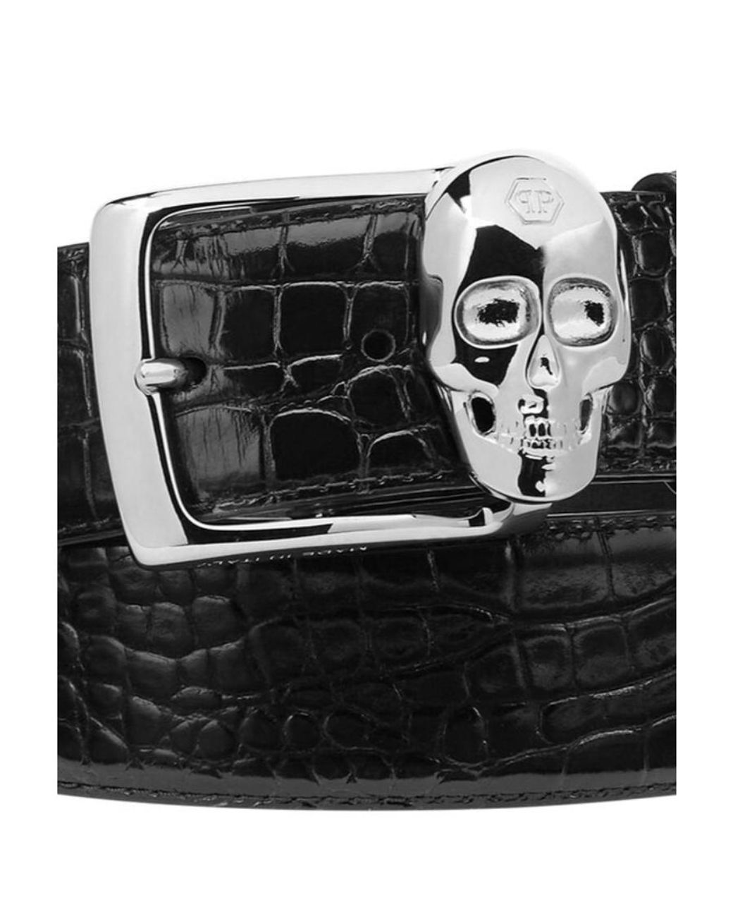 Philipp Plein Black Crocodile Effect Belt for men
