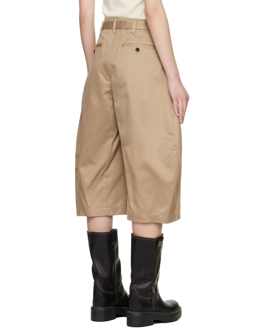 Sacai Natural Belted Wide-Leg Pants