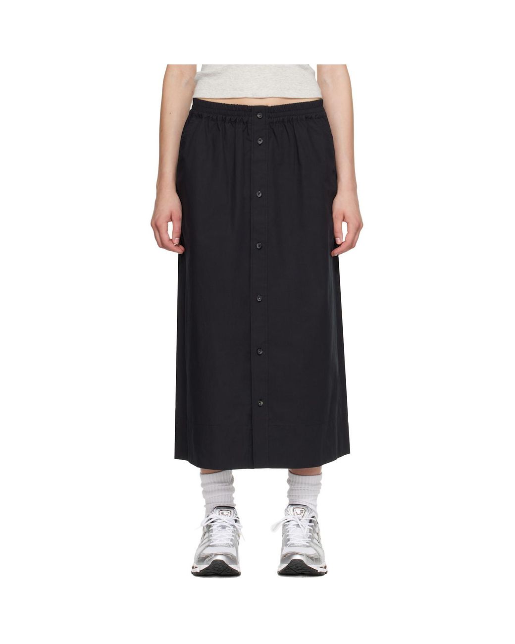 A.P.C. Black Elastic Waistband Midi Skirt
