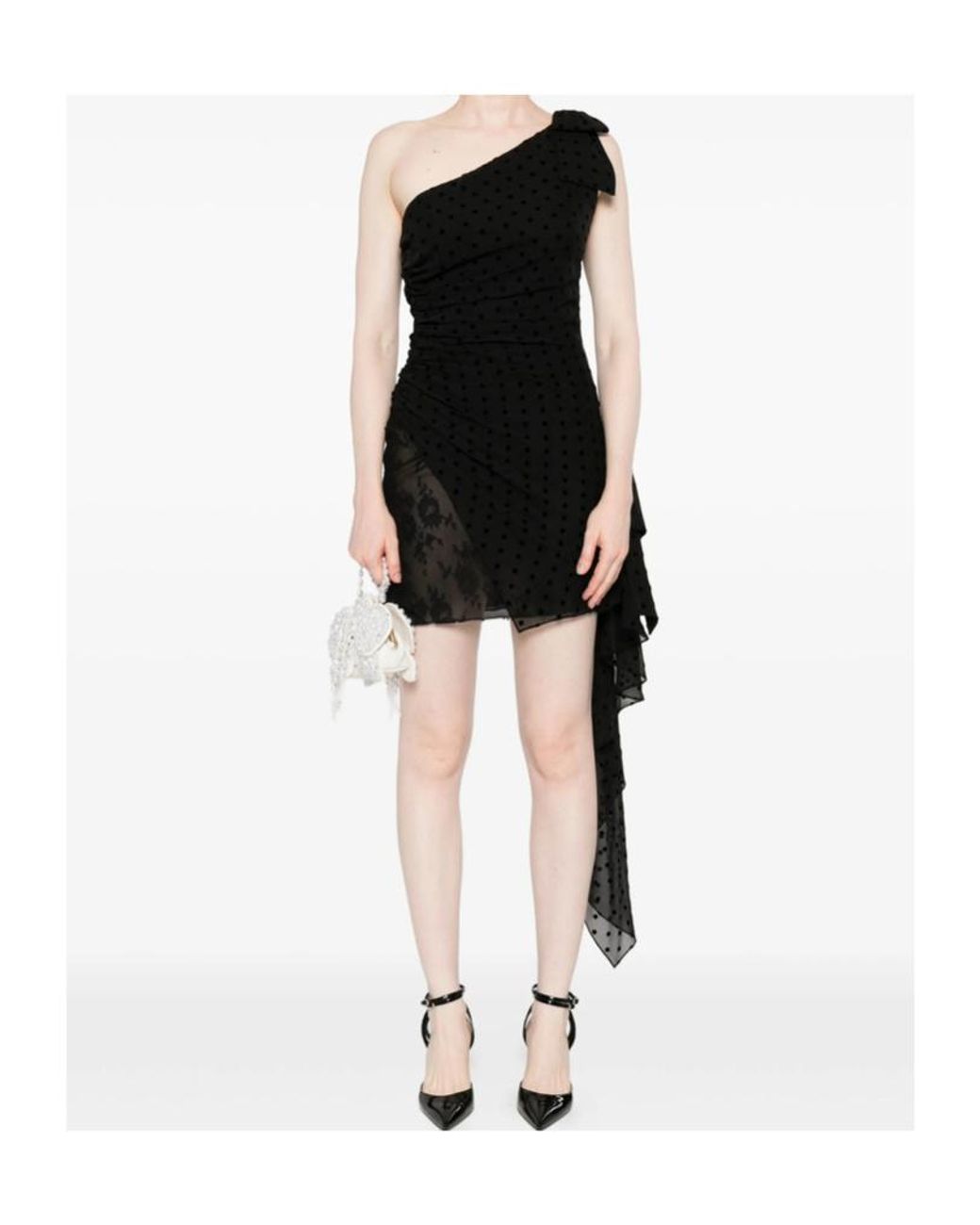 Alessandra Rich Black Polka-Dot Ruffled Dress
