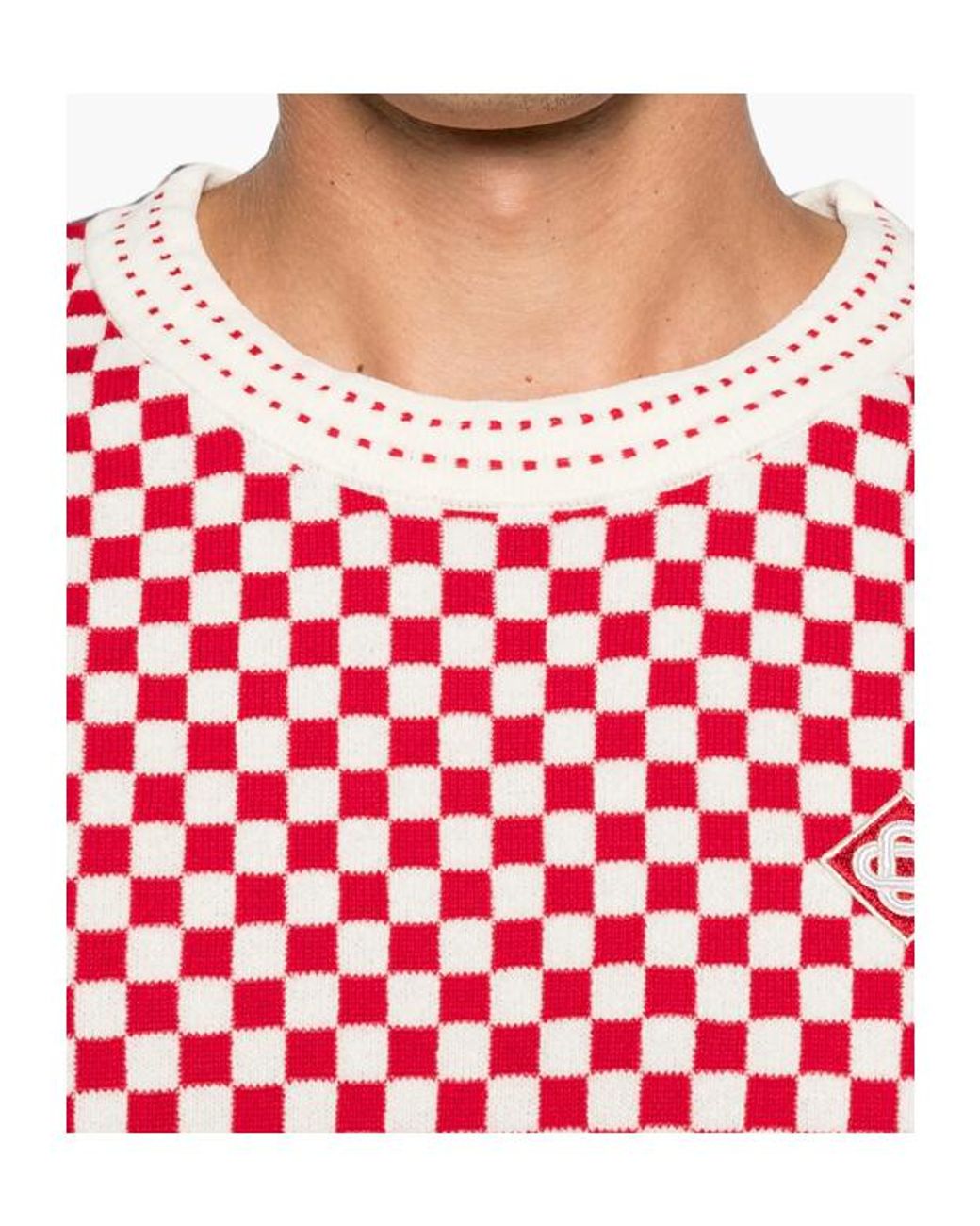 Casablanca Red Checkerboard-Knit Logo-Patch Sweater for men
