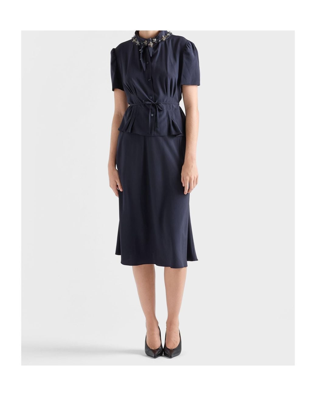 Prada Blue Embroidered Marocain Dress