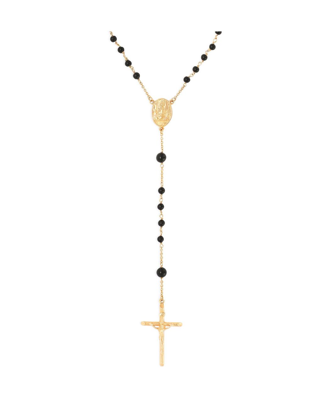 Dolce & Gabbana White Rosary Cross Pendant Embellished Necklace