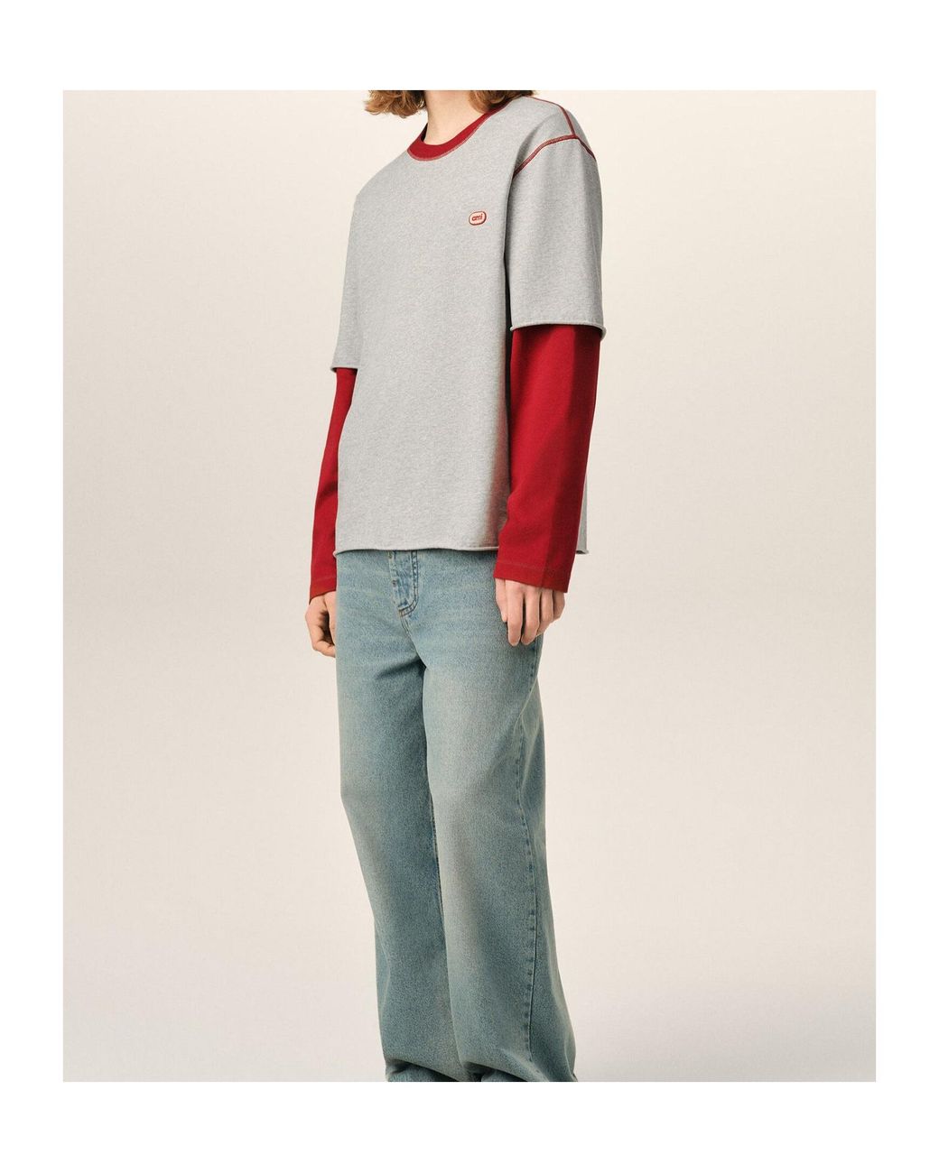 AMI White Ami Ami Patch Double Sleeve T-Shirt for men