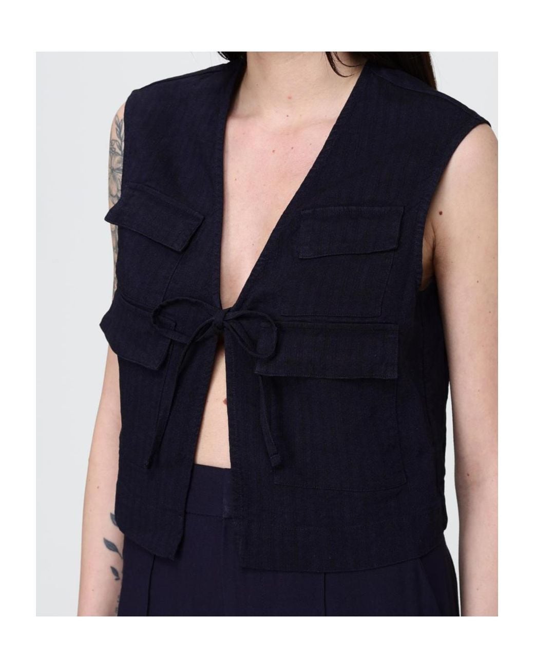 Barena Blue Multi Lisca Tie-Front Vest