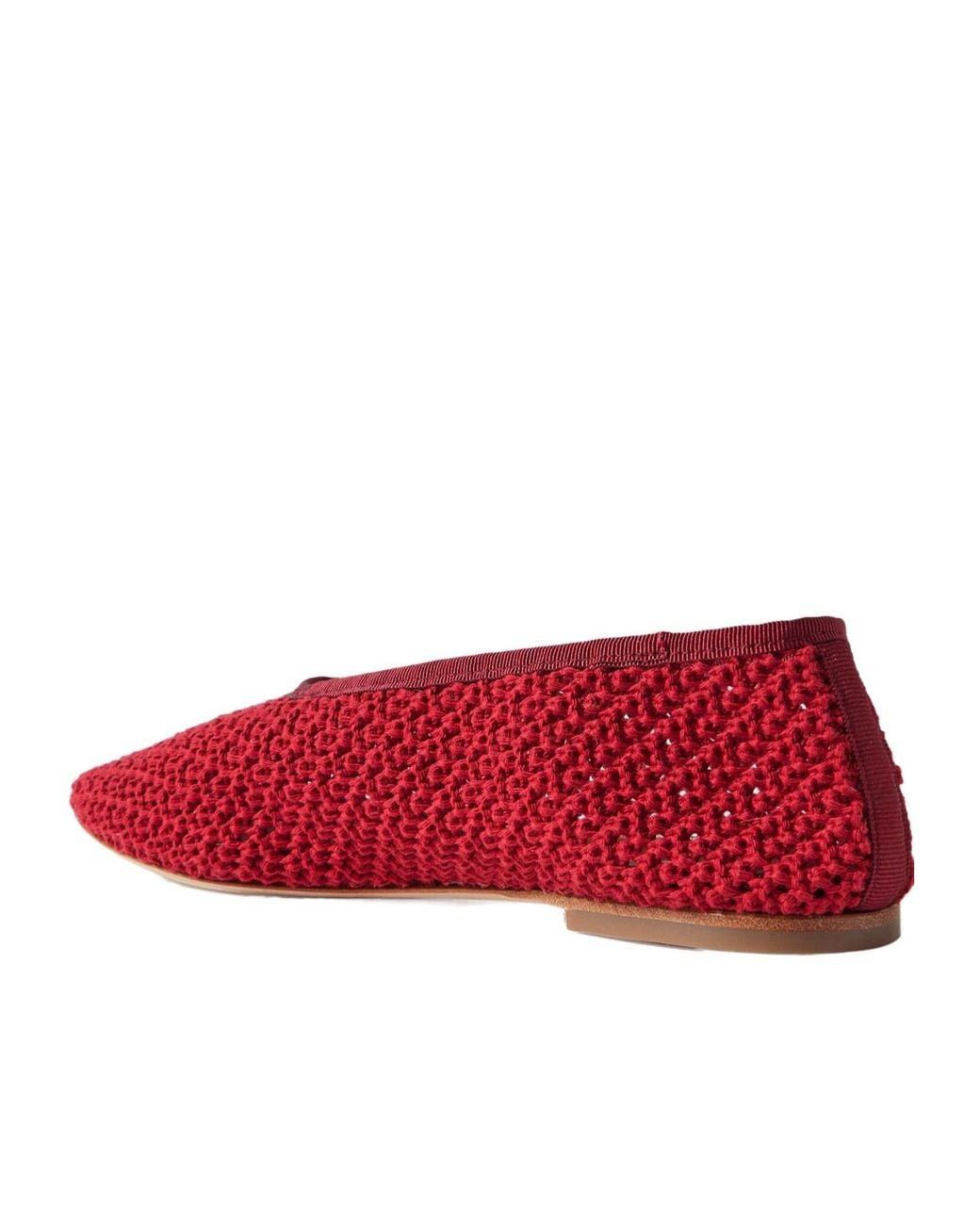 Staud Red Grosgrain-Trimmed Crocheted Ballet Flats