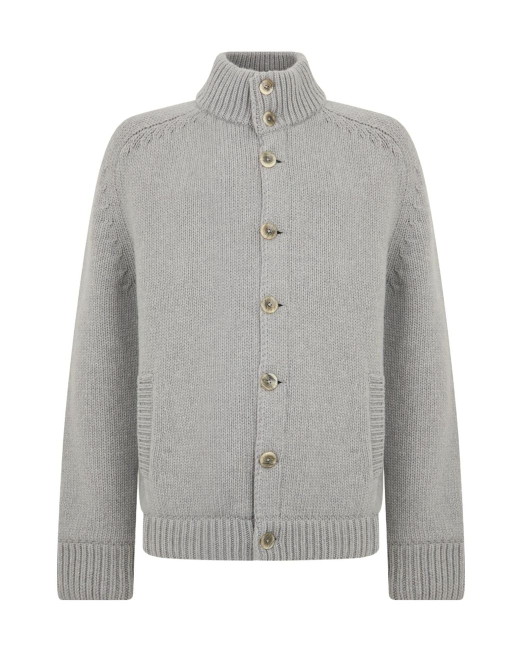 Herno Gray Button-Up High Neck Cardigan for men