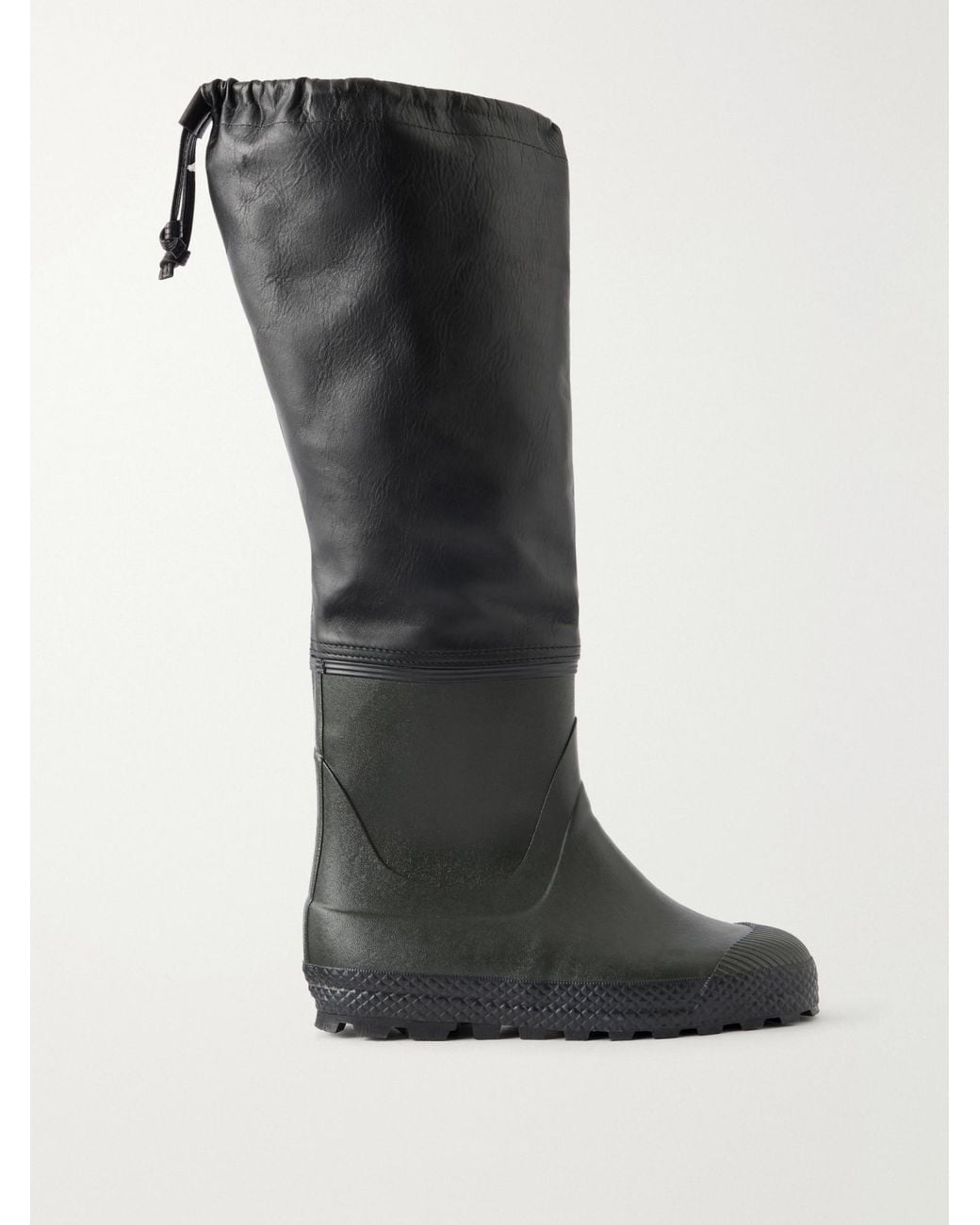 Rier Black Farmer Leather-Trimmed Rubber Rain Boots