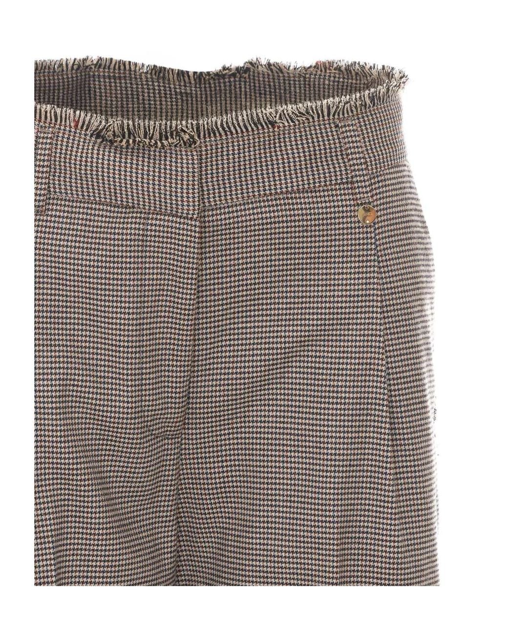 Liu Jo Gray Frayed Houndstooth Wide-Leg Pants