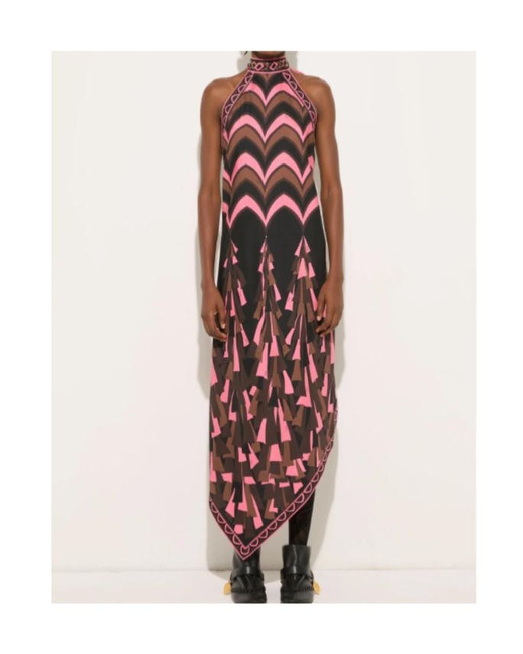Emilio Pucci Red Baiadera Print Halterneck Silk Dress