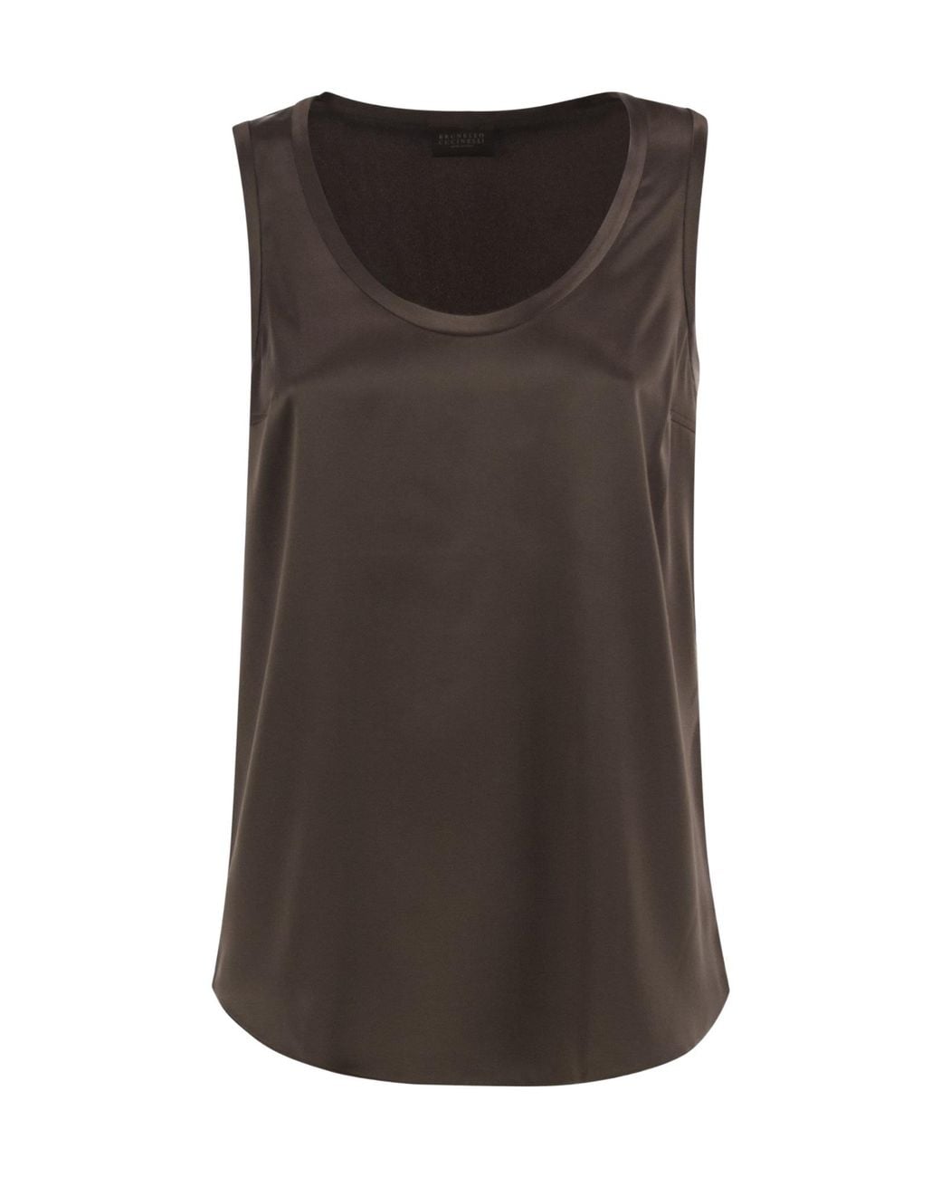 Brunello Cucinelli Brown Reversible Silk-Satin Top