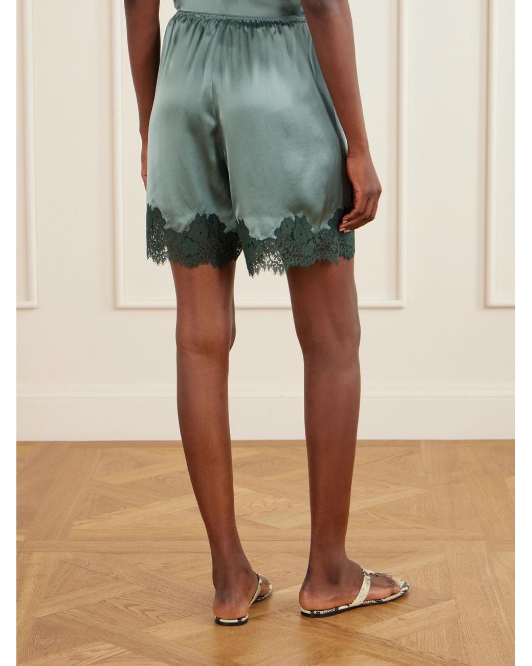 Doen Blue Silk Lace Trim Shorts
