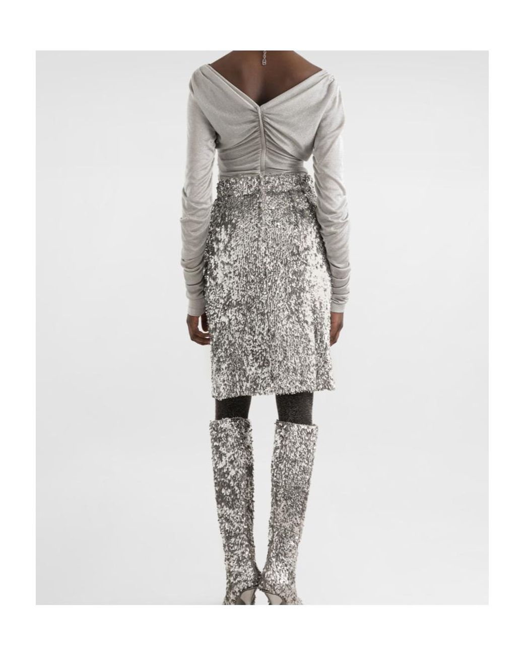 Dolce & Gabbana Gray Sequined Midi Skirt