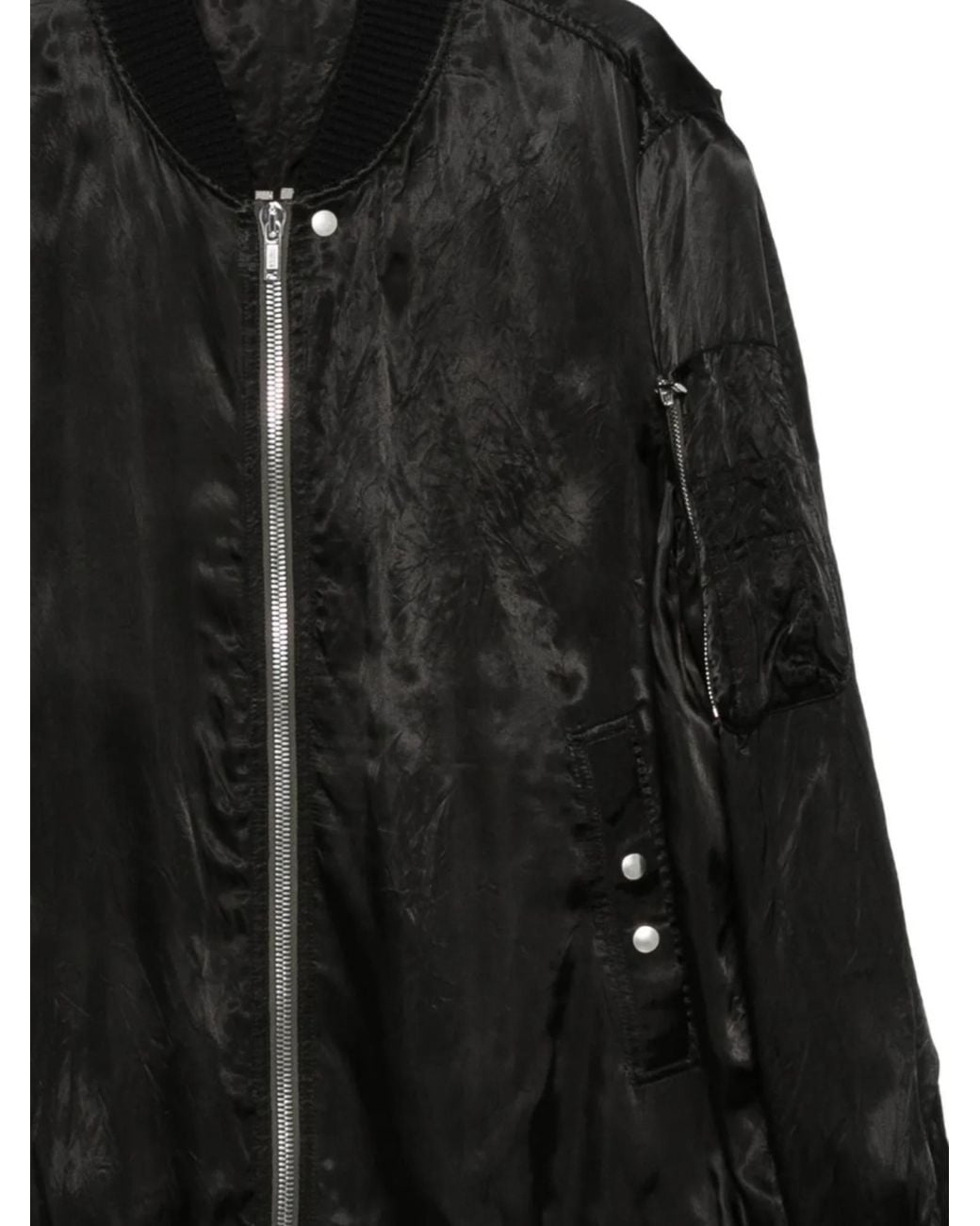 Rick Owens Black Crinkled Bomber Jacket for men