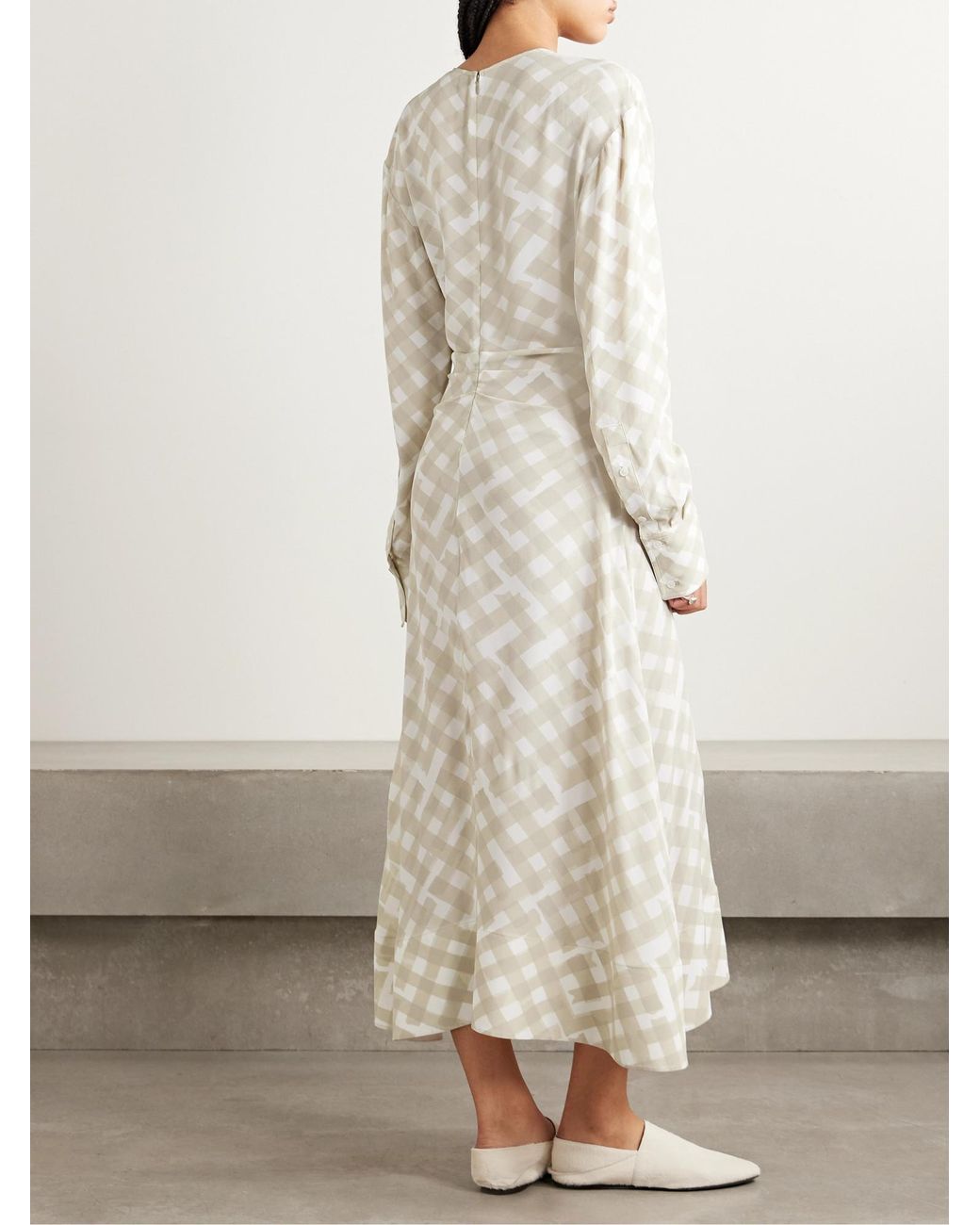 Proenza Schouler White Keria Gathered Checked Crepe De Chine Midi Dress