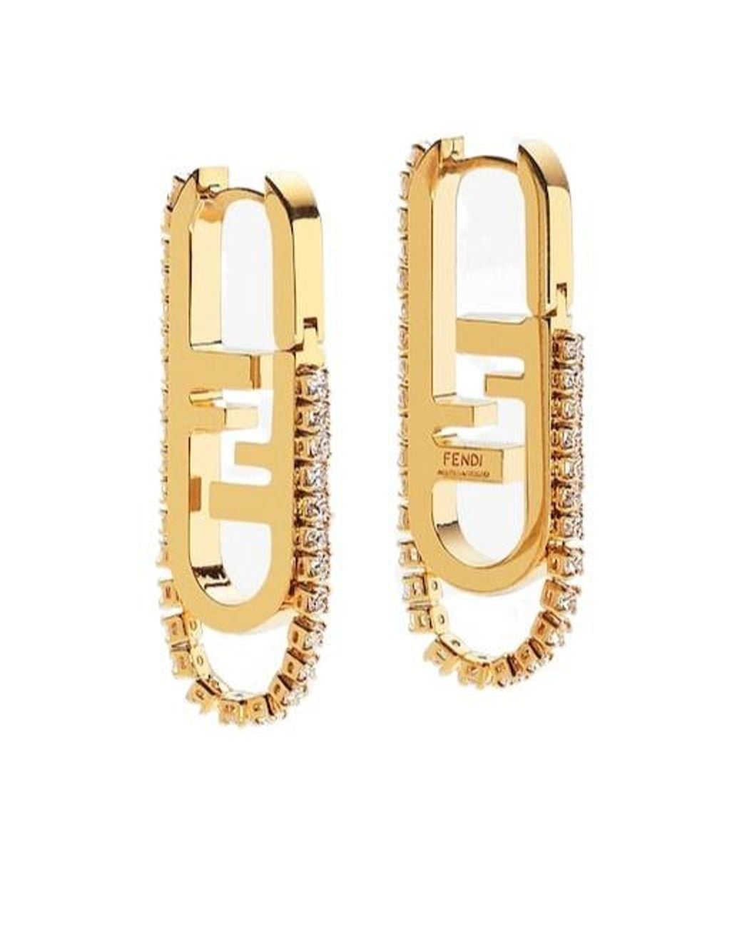 Fendi Metallic O'Lock-Motif Crystal Earrings