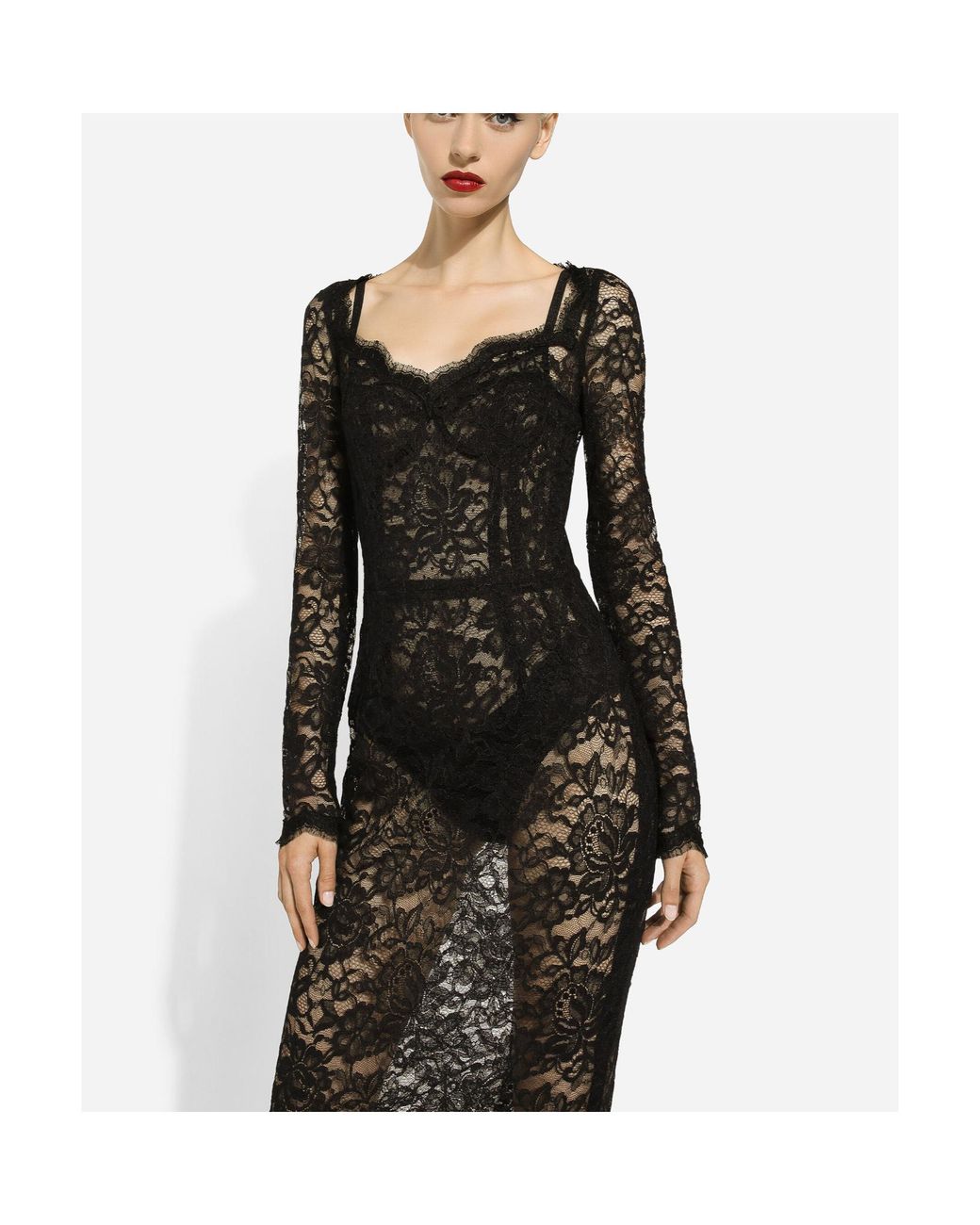 Dolce & Gabbana Black Semi-Sheer Lace Midi Dress