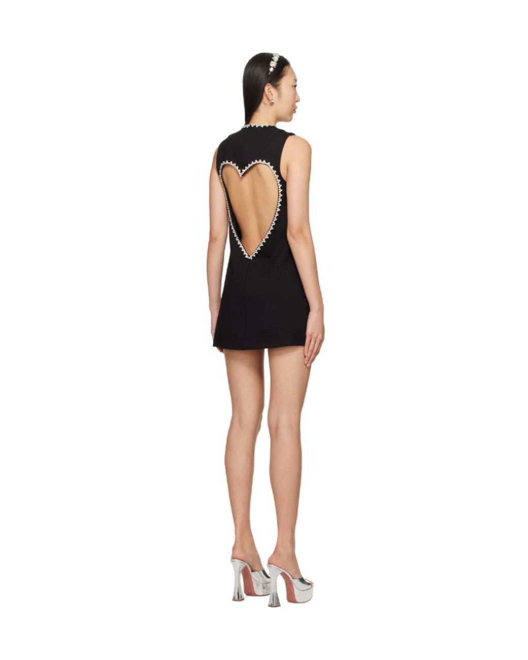 Area Black Heart Embellished Sleeveless Mini Dress