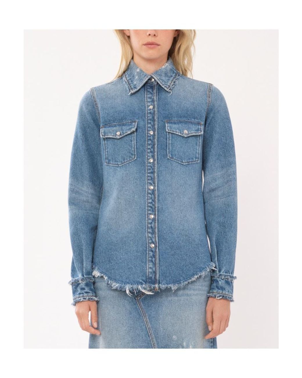 Chloé Blue Chloé Frayed Edge Denim Shirt