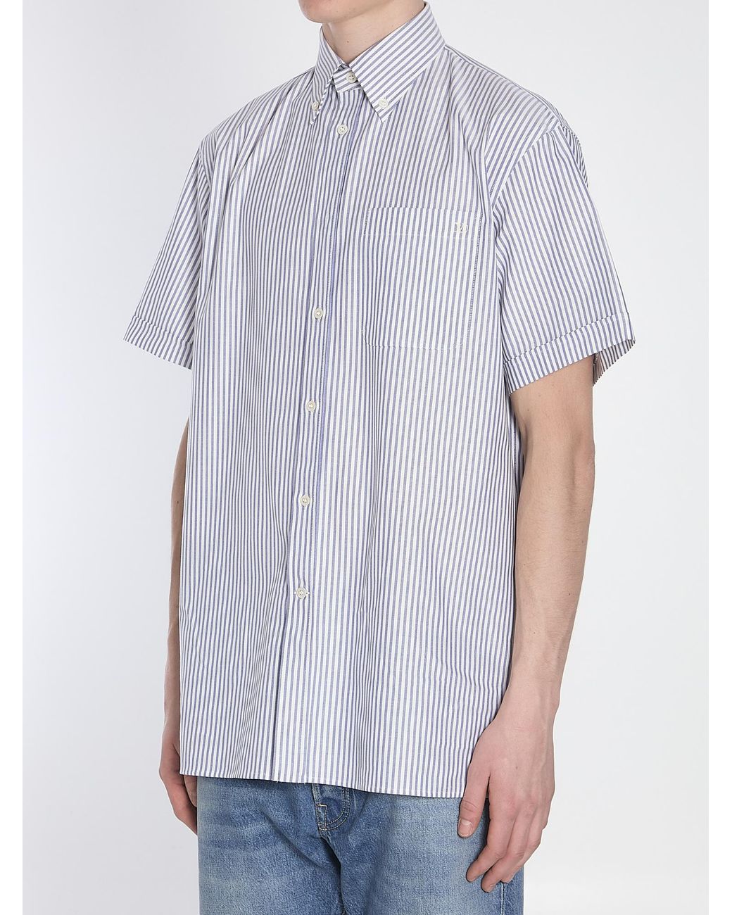 Valentino White Striped Button-Up Shirt for men