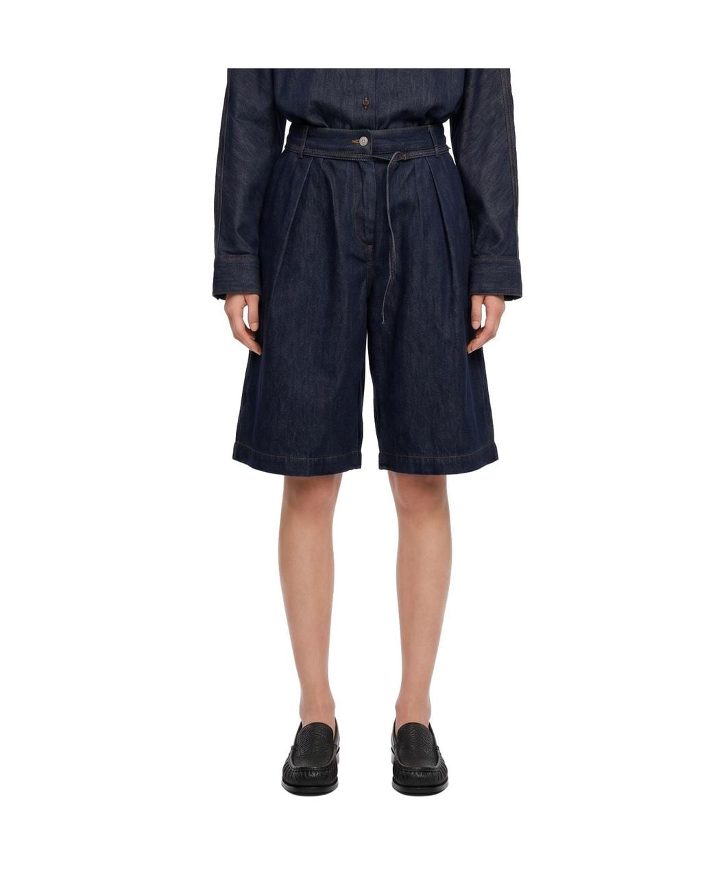 Dries Van Noten Blue Belted Denim Shorts
