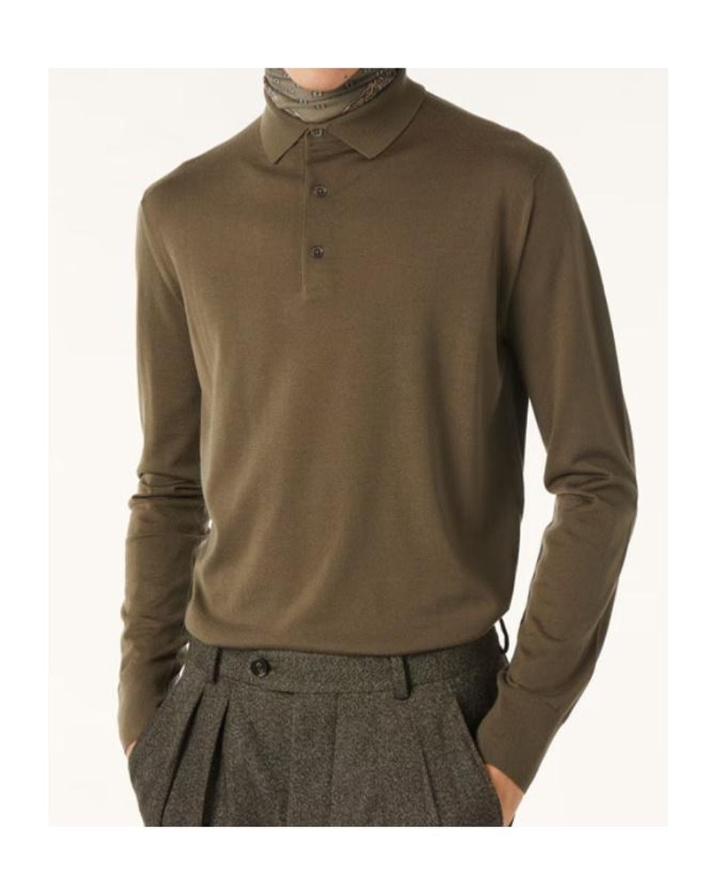 Loro Piana Green Long-Sleeve Polo-Collar Sweater for men