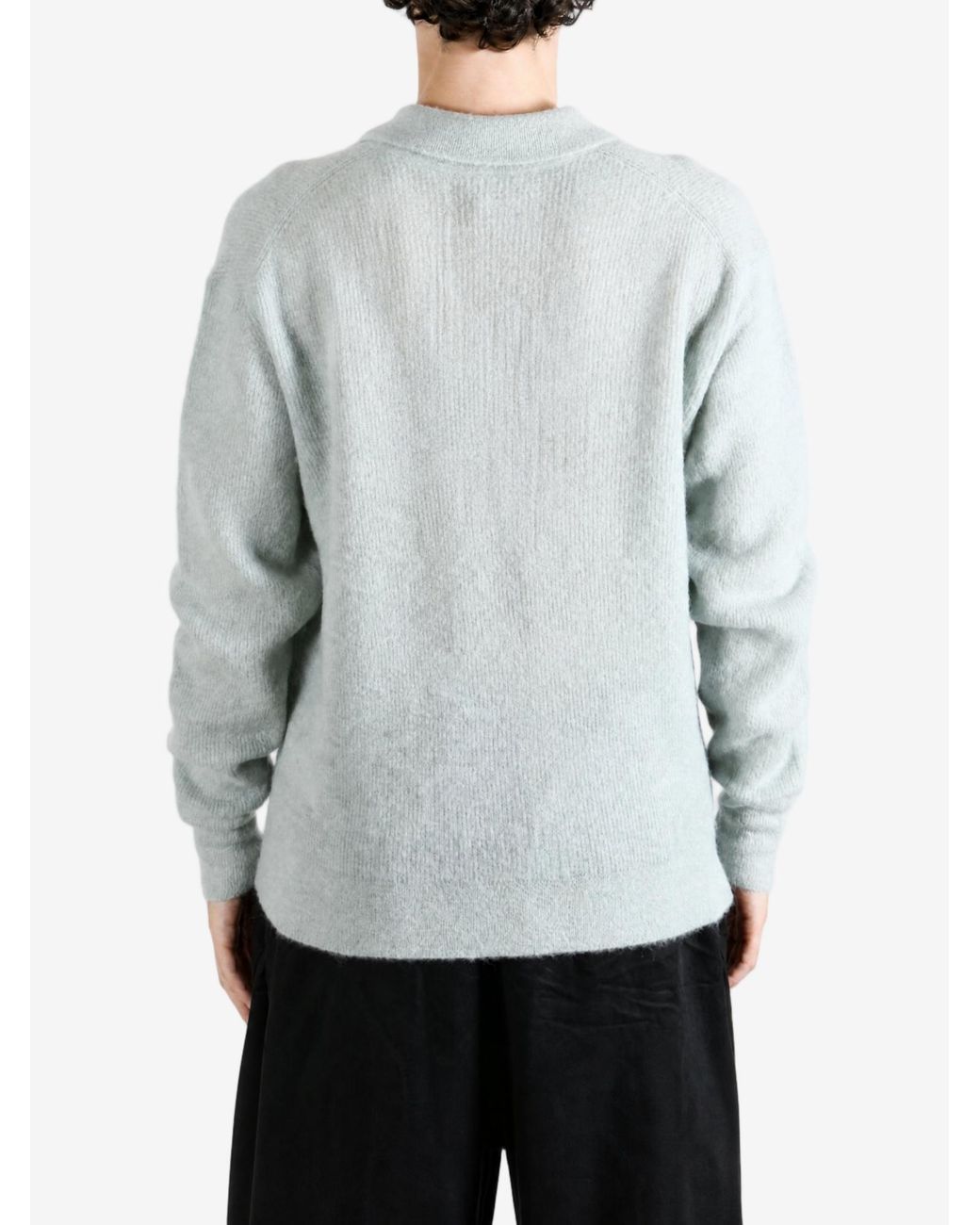 Auralee Gray Brushed Open-Collar Sweater for men
