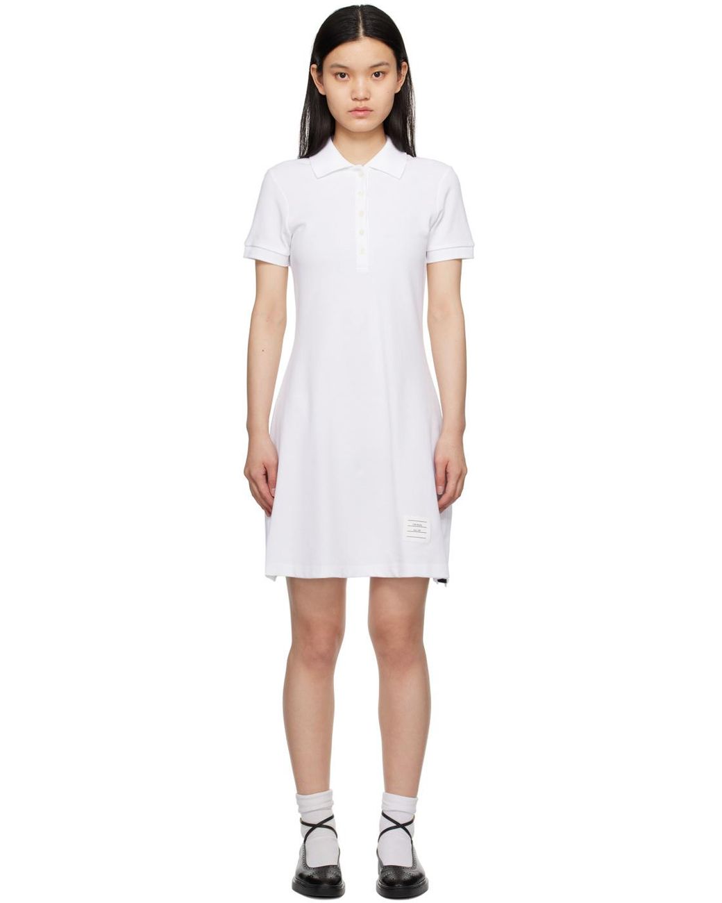 Thom Browne White Pique Flared Short-Sleeved Tennis Dress