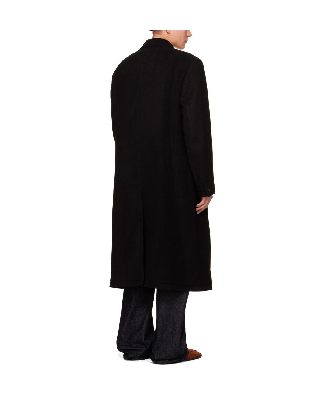 mfpen Black Double-Breasted Long Coat for men