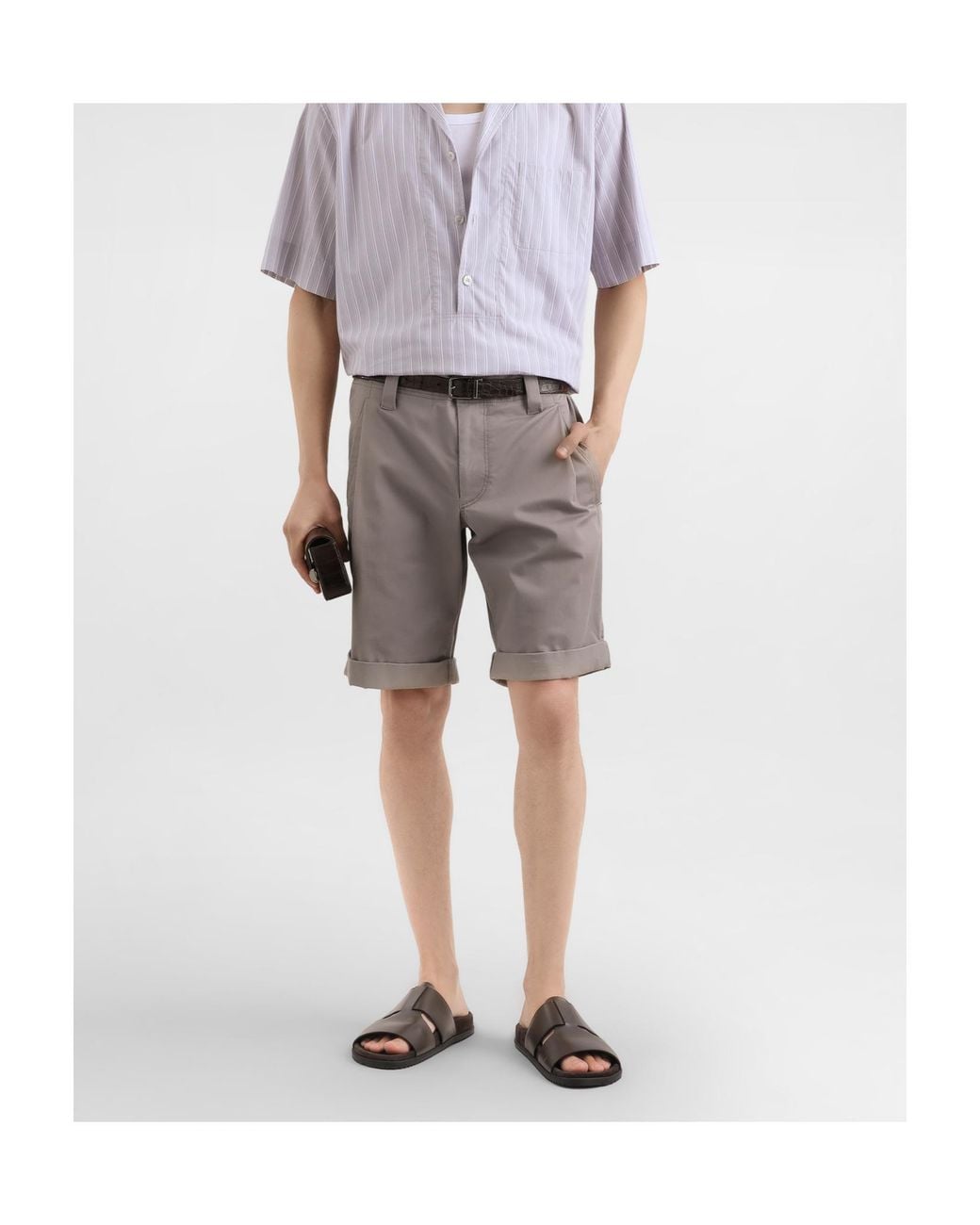 Dolce & Gabbana Gray Cuffed Topstitched Chino Shorts for men