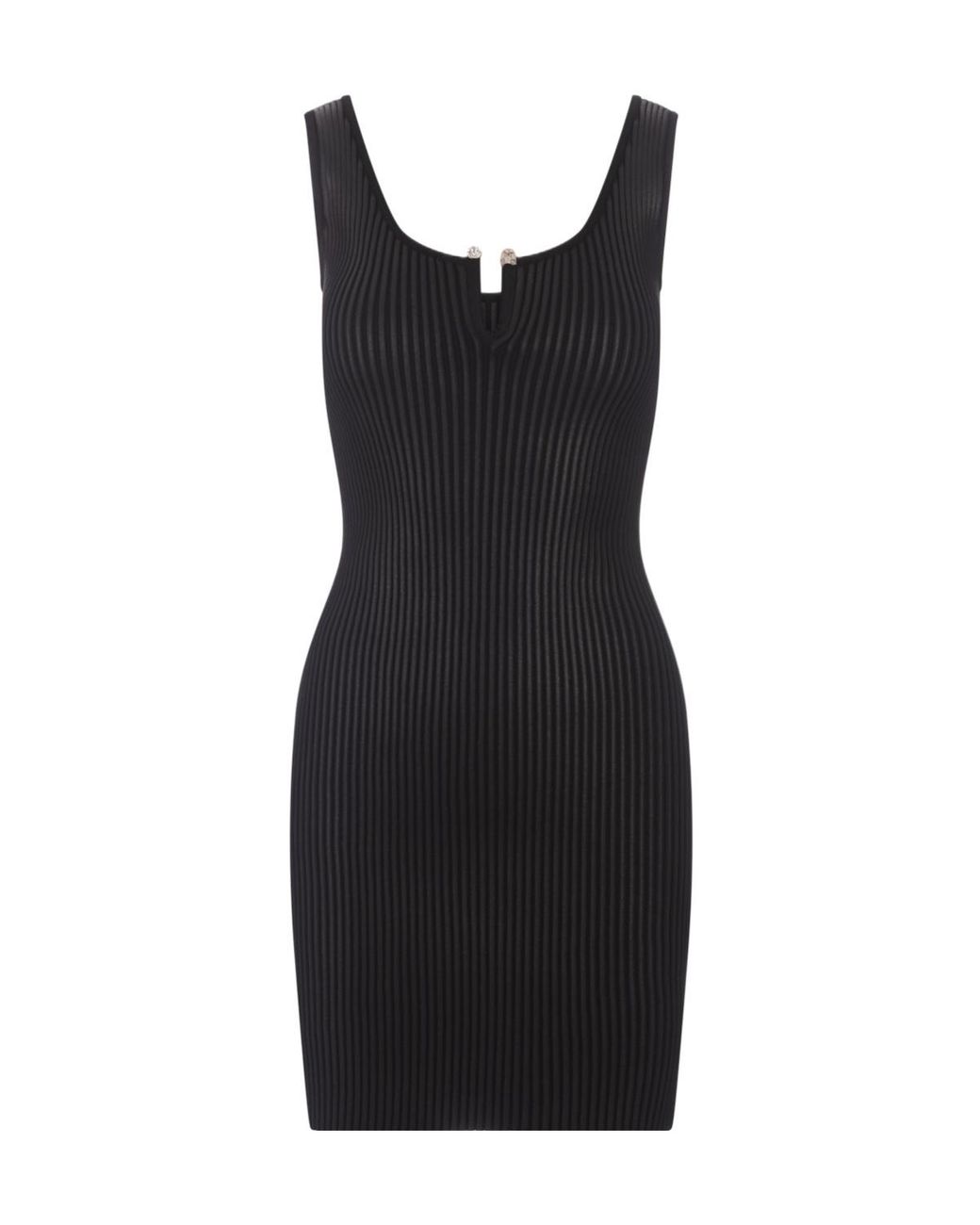 Philipp Plein Black Coated Ribbed-Knit Minidress