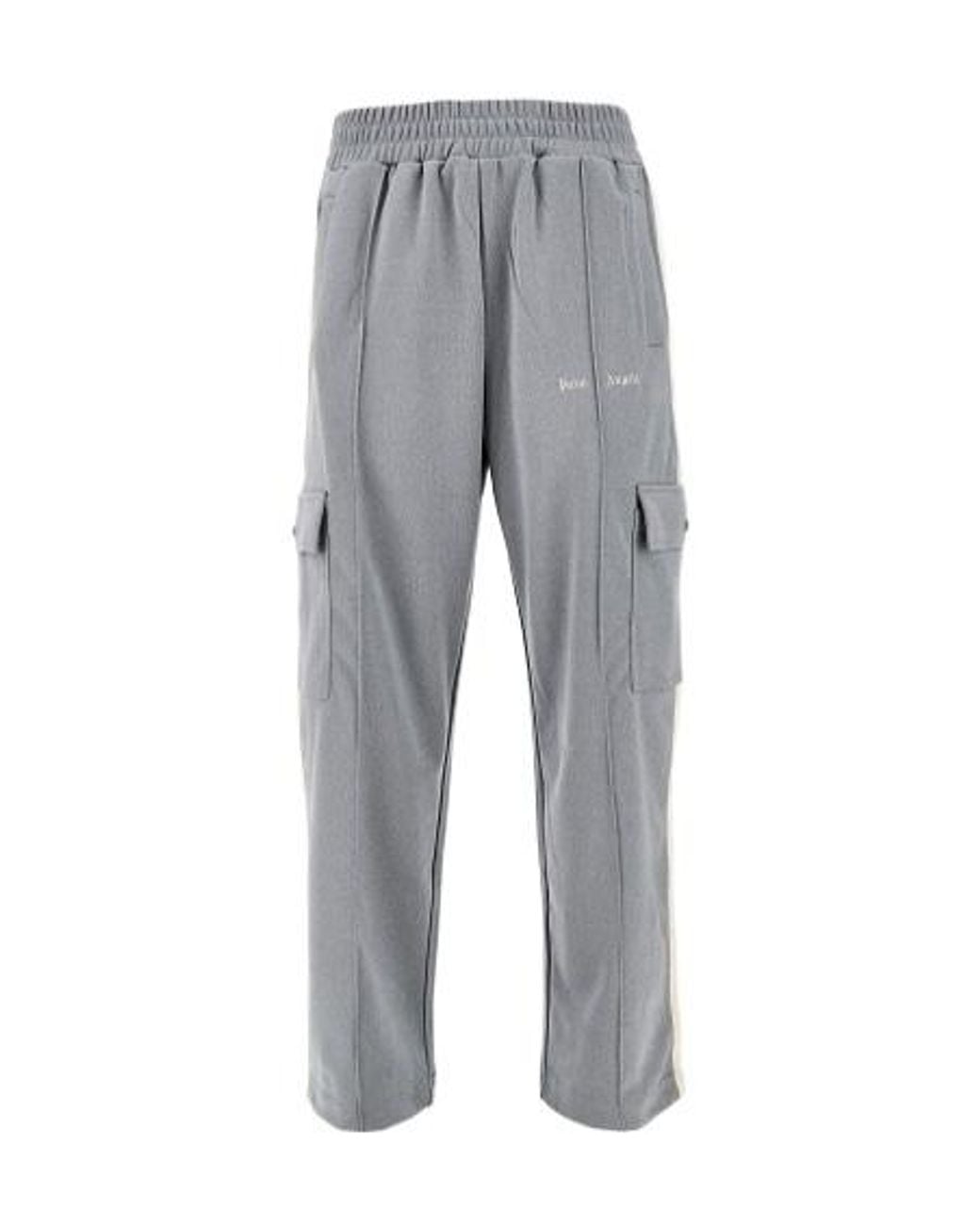 Palm Angels Gray Logo Embroidered Cargo Trousers for men