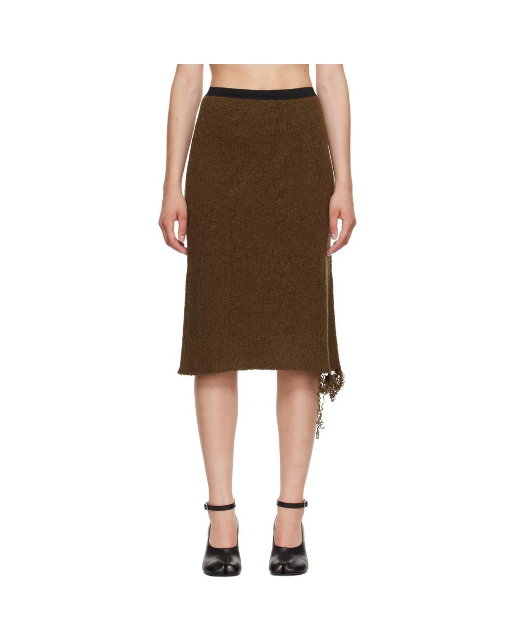 MM6 by Maison Margiela Green Distressed Hem Knitted Skirt