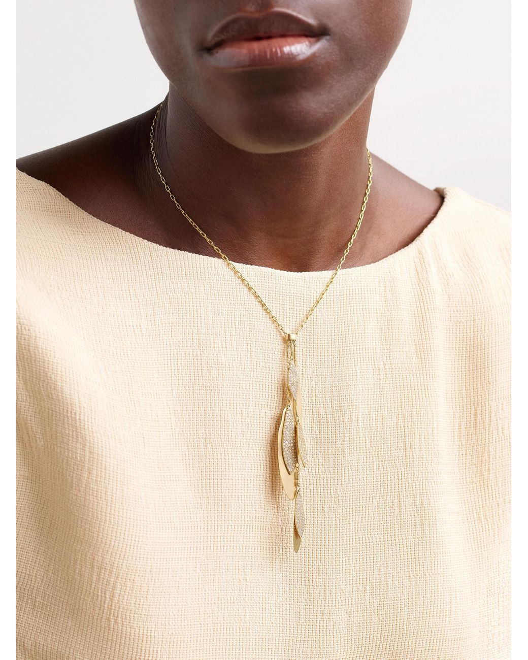 Ileana Makri Metallic Falling Leaves 18-Karat Diamond Necklace