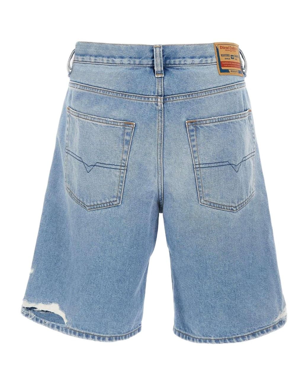 DIESEL Blue Logo Patch Ripped Denim Shorts for men
