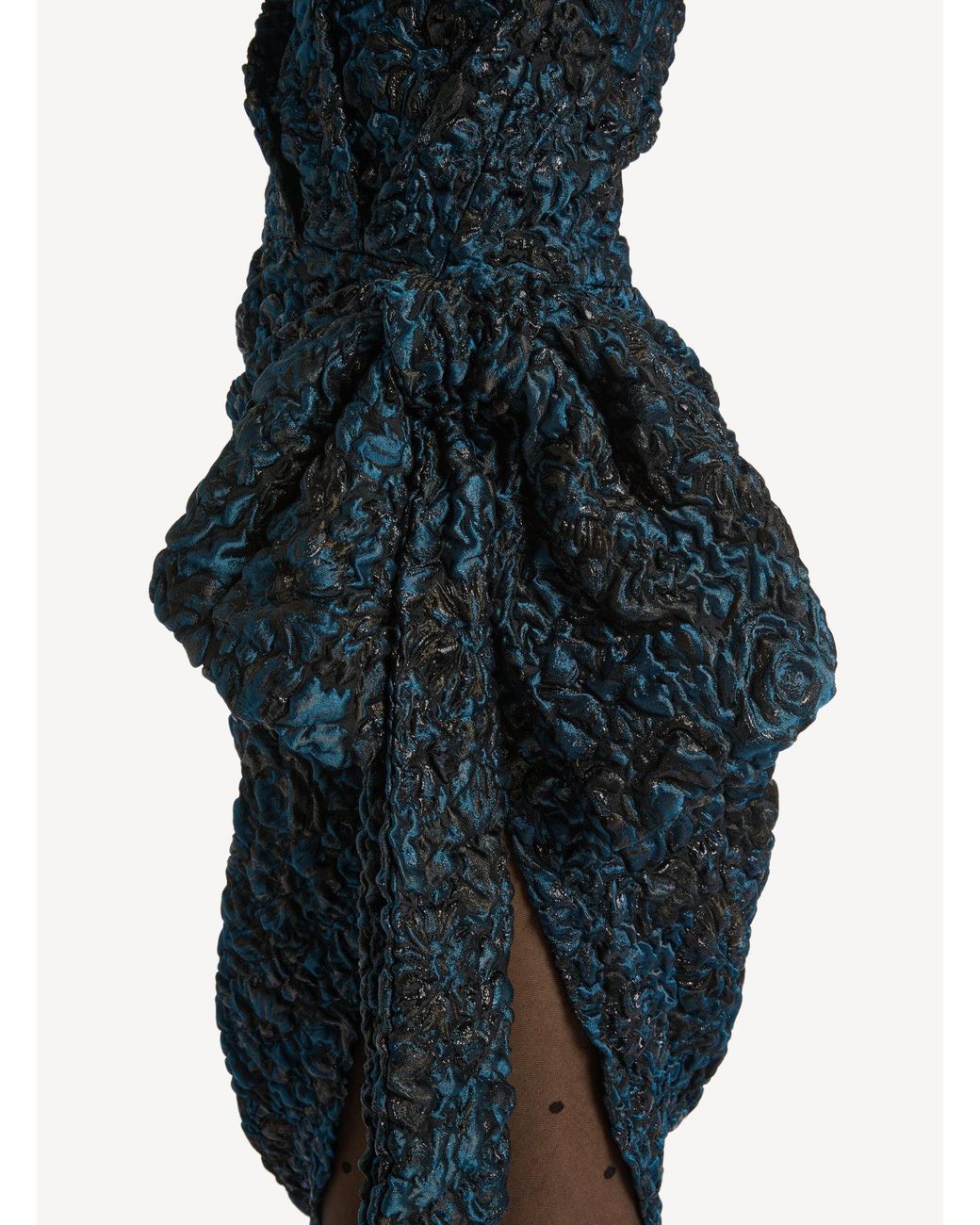 Balmain Blue Draped Cloqué Jacquard Dress