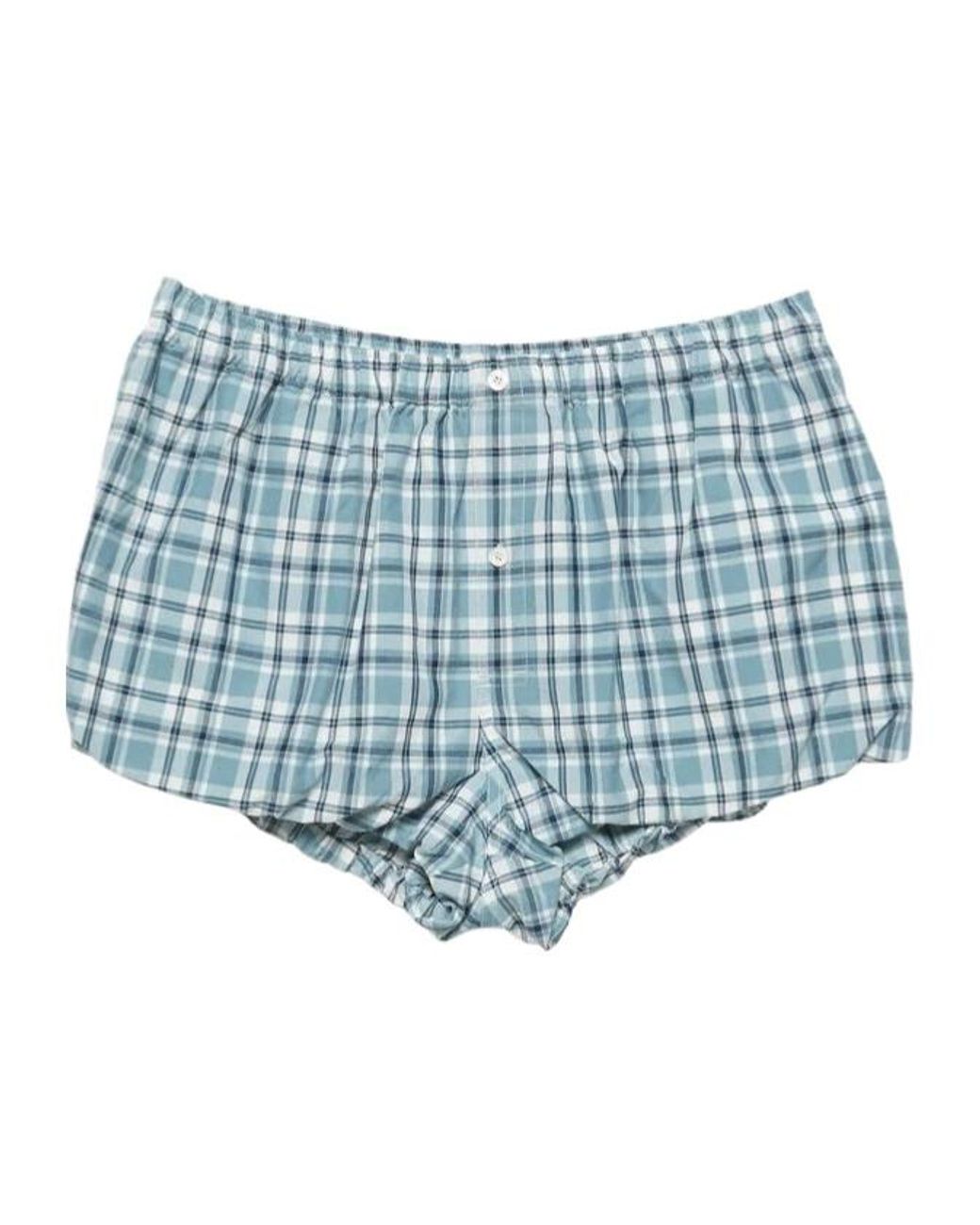 Acne Blue Check-Pattern Bubble Shorts